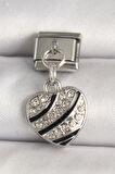 316L Çelik Gümüş Renk Zirkon Taşlı Kalp Model Nomination Charm