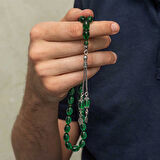 Gümüş Püsküllü Yeşil Ateş Kehribar Tesbih