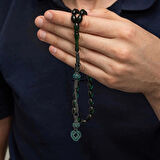 Gümüş Kazaz Püsküllü Yeşil Sıkma Kehribar Tesbih