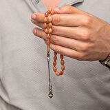 Gümüş Top Kazaz Püsküllü Sıkma Kehribar Tesbih