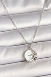 316L Çelik Gümüş Renk Zincir Beyaz Mineli Gün Batımı Model Kadın Kolye