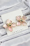 Pirinç Pembe Çiçek Vintage Model Gold Renk Kadın Küpe