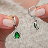 Gümüş Yeşil Zirkon Taşlı Damla Kadın Küpe