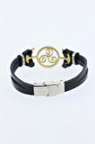 Gold Renk Metal Aksesuarlı Siyah Renk Deri Erkek Bileklik
