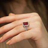 Gümüş Baget Kare Kadın Yüzük