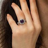 Gümüş Mor Yuvarlak Kadın Yüzük