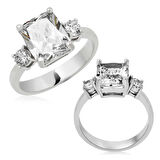 Gümüş Kare Montür Üç Taş Kadın Yüzük