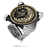 Gümüş Kadem-i Şerif Detaylı Osmanlı Arması Erkek Yüzük