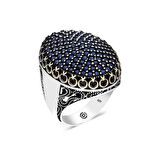 Gümüş Lacivert Zirkon Taşlı Oval Erkek Yüzük