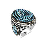 Gümüş Turkuaz Zirkon Taşlı Oval Erkek Yüzük