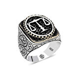 Gümüş Adalet Terazisi Oval Erkek Yüzük