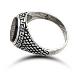 ​Gümüş Oniks Taşlı Desenli Erkek Yüzük