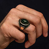 Gümüş Yeşil Akik Taşlı Erkek Yüzük