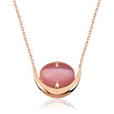 Gümüş Pembe Kedi Gözü Taşlı Hilal Kolye