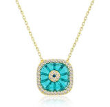 Gümüş Gold Kare Camgöz Nazar Kadın Kolye