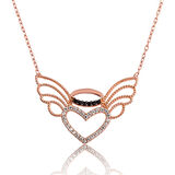 Gümüş Kalpli Melek Kanadı Kadın Kolye