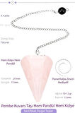 Sertifikalı Pembe Kuvars Taşı Pandül Sarkaç Hem Pandül - Hem Kolye Doğal Pembe Renk 40 cm