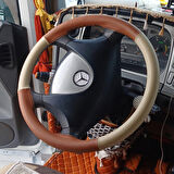 DİKİŞLİ DİREKSİYON KILIFI BEJ TABA DERİ SİYAH DİKİŞLİ MERCEDES TIR KAMYON İÇİN