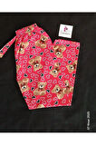 Kırmızı Kumaş Üzerinde Ayıcık ve Kalp Desenli Pijama Altı-BK010006