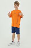 Bisiklet Yaka Erkek Çocuk Baskı Detaylı t-shirt Ve Şort İkili Takım
