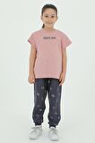 Bisiklet Yaka Kız Çocuk Baskı Detaylı t-shirt Ve Eşofman Takımı