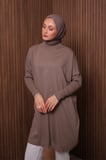 Balenbi Kadın Dik Yaka Basic 80cm Salaş Oversize Triko Tunik 1145