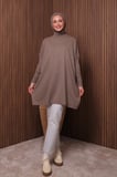 Balenbi Kadın Dik Yaka Basic 80cm Salaş Oversize Triko Tunik 1145