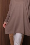 Balenbi Kadın Dik Yaka Basic 80cm Salaş Oversize Triko Tunik 1145