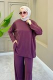 Balenbi Oversize Cupra Pike Kumaş Tesettür İkili Takım Cepli Tunik Bol Paça Pantolon 1215