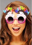 Happy Birthday Yazılı Pembe Fuşya Renk Pembe Pastalı Parti Gözlüğü 12x7 cm