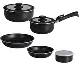 9 Parça Granit Kaplama Tencere Ve Tava Seti Tak Çıkar Saplı Iç Içe Geçebilen Pişir Sakla Siyah