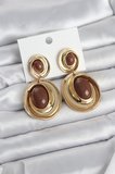 Kahverengi Sallantılı Damla Model Gold Renk Vintage Kadın Küpe