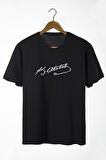Azurco Oversize Önü Atatürk Imzası Baskılı Deep Black T-shirt