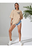 Kalp Baskılı Oversize Tshirt.
