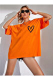 Kalp Baskılı Oversize Tshirt.