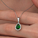 BlackCraft Gümüş Damla Zümrüt Taşlı Kadın Kolye