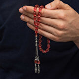 BlackCraft Gümüş Püsküllü Ateş Kehribar Tesbih (BC-7140F2)