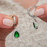 BlackCraft Gümüş Yeşil Zirkon Taşlı Damla Kadın Küpe (BC-162163)