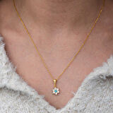 BlackCraft Gümüş Mavi Taşlı Gold Çiçek Kadın Kolye (BC-E74B06)