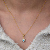 BlackCraft Gümüş Mavi Taşlı Gold Çiçek Kadın Kolye (BC-E74B06)