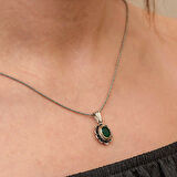 BlackCraft Gümüş Yeşil Çiçek Desenli Otantik Kadın Kolye (BC-6179F1)