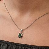 BlackCraft Gümüş Yeşil Çiçek Desenli Otantik Kadın Kolye (BC-6179F1)