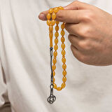 BlackCraft Gümüş Kazaz Püsküllü Sıkma Kehribar Tesbih (BC-E401FC)