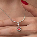 BlackCraft Gümüş Kırmızı Zirkon Taşlı Kalp Kadın Kolye (BC-044541)