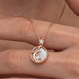 BlackCraft Gümüş Rose Sedef Taşlı Ay Yıldız Hilal Kadın Kolye (BC-FDA2A0)