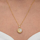 BlackCraft Gümüş Gold Sedef Taşlı Ay Yıldız Hilal Kadın Kolye (BC-7F11E9)