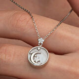 BlackCraft Gümüş Sedef Taşlı Ay Yıldız Hilal Kadın Kolye (BC-C26554)