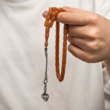 BlackCraft Gümüş Kazaz Püsküllü Sıkma Kehribar Tesbih (BC-E401FC)