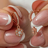 BlackCraft Gümüş Sallantılı Rose Minimal Çiçek Kadın Küpe (BC-89D6CC)