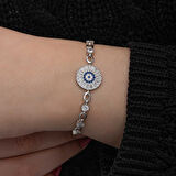 BlackCraft ​925 Ayar Gümüş Baget Taşlı Nazar Kadın Bileklik (BC-C3AE76)